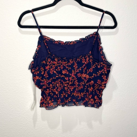 𝅺AQUA Floral Print Smocked Crop Top Size M - Picture 3 of 6